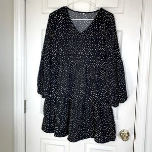 Black & White Polka Dots Bohemian Balloon Sleeves Loose Fit Dress Size Small